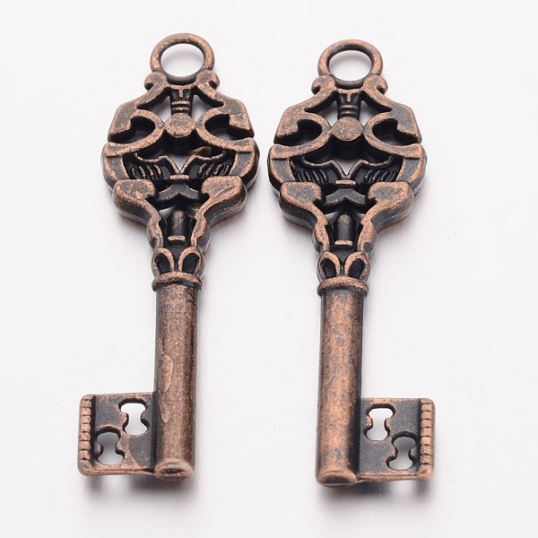 

PandaHall Alloy Pendants, Skeleton Key Pendants, Lead Free and Cadmium Free, Red Copper, 50x14.5x4.5mm, Hole: 4mm Alloy Key