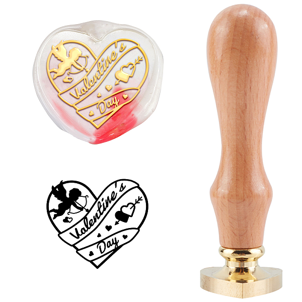 

PandaHall DIY Scrapbook, Brass Wax Seal Stamp with Handle, Valentine's day Themed Pattern, 2.5cm Brass Word