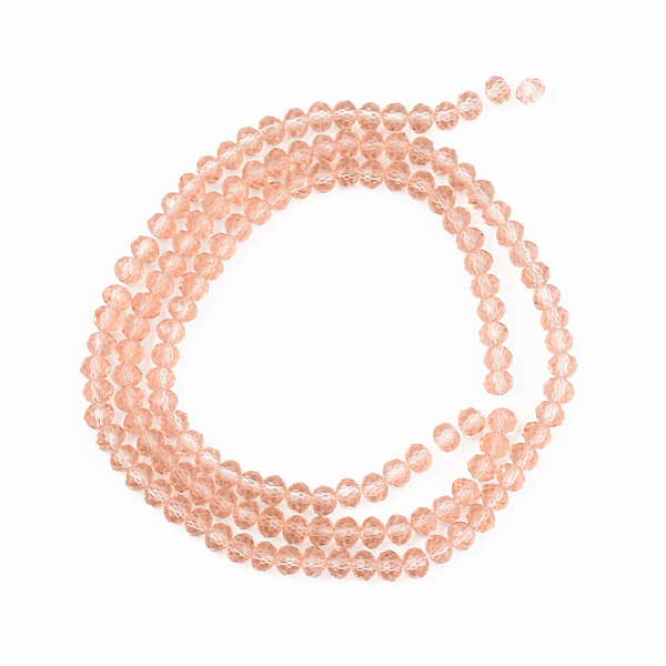 

PandaHall Glass Beads Strands, Faceted, Rondelle, Salmon, 6x5mm, Hole: 1mm, about 83~85pcs/strand, 38~39cm Glass Rondelle Red