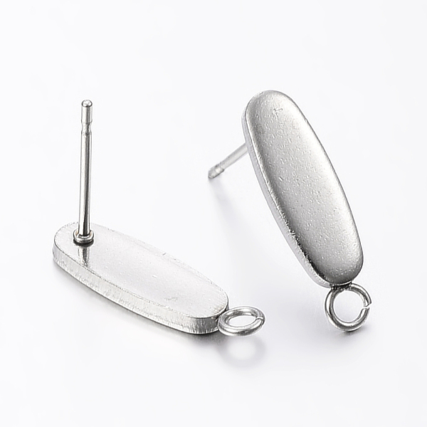 

PandaHall 304 Stainless Steel Stud Earring Findings, with Loop and Flat Plate, Oval, Stainless Steel Color, Pin: 0.8mm, 16x4.5x1.5mm, Hole...