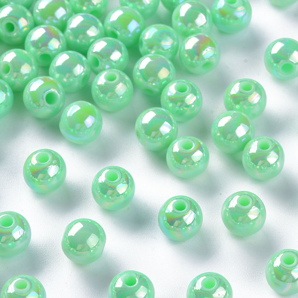 

PandaHall Opaque Acrylic Beads, AB Color Plated, Round, Aquamarine, 8x7mm, Hole: 2mm, about 1745pcs/500g Acrylic Round Green