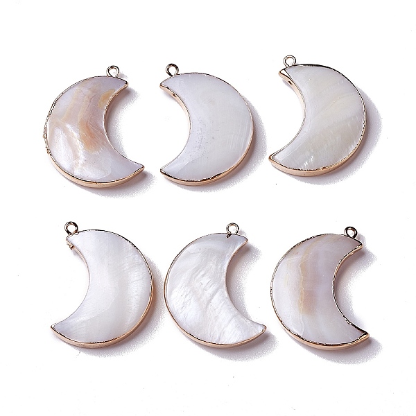

PandaHall Natural Fresh Shell Pendants, with Brass Findings, Moon Charms, Light Gold, 33x26x5mm, Hole: 1.8mm Freshwater Shell Moon