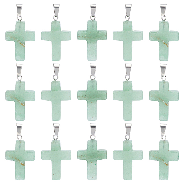

PandaHall Unicraftale 16Pcs Religion Natural Green Aventurine Pendants, Cross Charm, with Stainless Steel Findings, Stainless Steel Color...