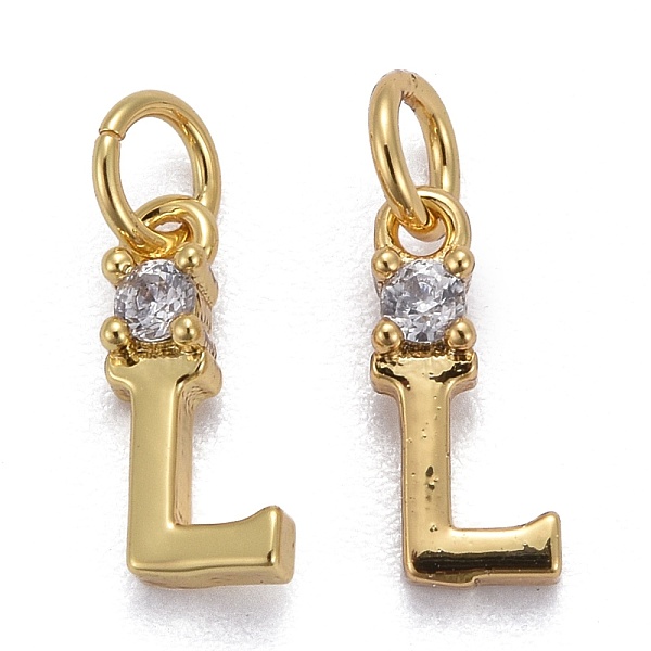 

PandaHall Brass Micro Pave Clear Cubic Zirconia Pendants, with Jump Rings, Real 18K Gold Plated, Long-Lasting Plated, Letter, Letter.L...