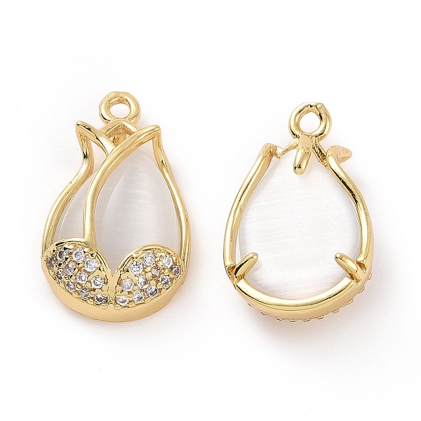 

PandaHall Brass Micro Pave Clear Cubic Zirconia Pendants, with Cat Eye, Flower Charm, Real 18K Gold Plated, 19x12x7mm, Hole: 1.5mm...