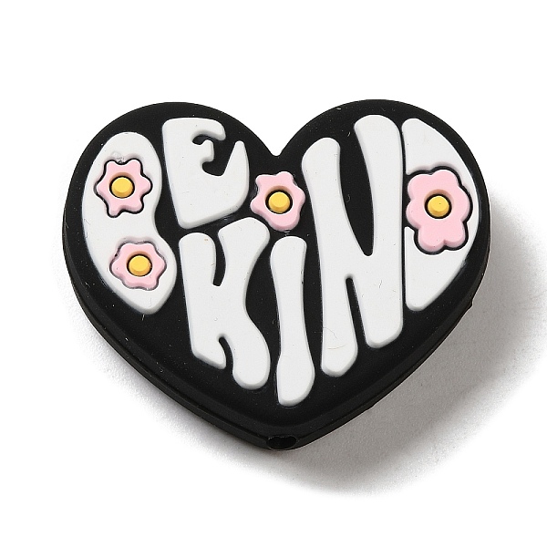 

PandaHall Heart and Flower Silicone Focal Beads, Chewing Beads For Teethers, DIY Nursing Necklaces Making, Black, 26x32x8.5mm, Hole: 2mm...
