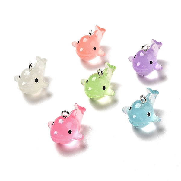 

PandaHall Luminous Translucent Resin Pendants, Shark Charm, with Platinum Tone Iron Loops, Mixed Color, 20.5x23x27mm, Hole: 2.5mm Iron+Resin..., Multicolor