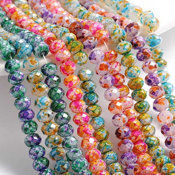 

PandaHall Spray Painted Glass Bead Strands, Faceted, Rondelle, Mixed Color, 6x5mm, Hole: 1mm, about 87~90pcs/strand, 18.8 inch Glass..., Multicolor