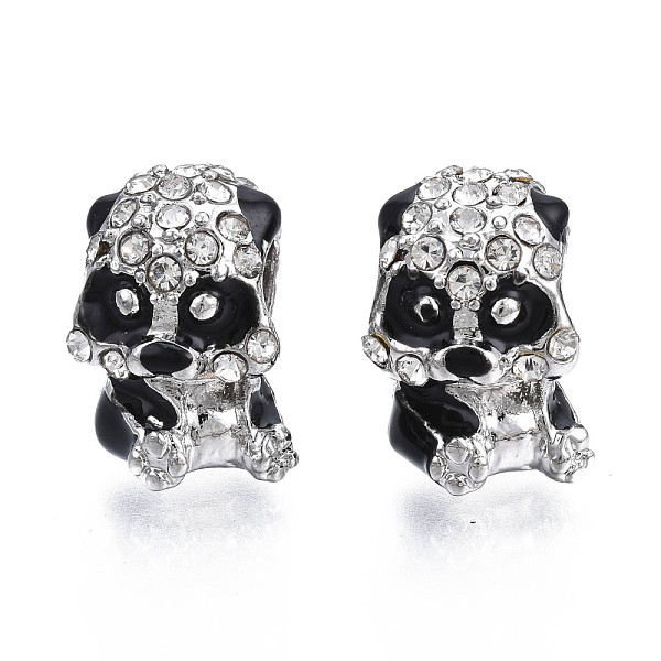 

PandaHall Rack Plating Alloy Enamel European Beads, Large Hole Beads, with Crystal Rhinestone, Cadmium Free & Nickel Free & Lead Free, Panda..., Black