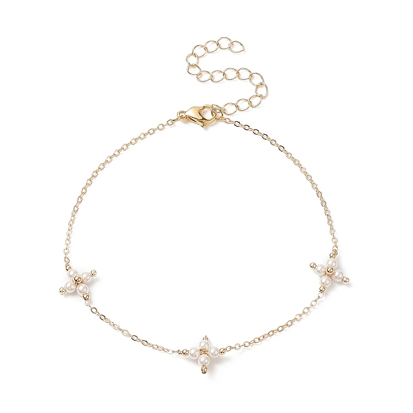 

PandaHall Shell Pearl Beaded Cross Link Anklets, Brass Jewelry for Women, Golden, 8-3/4 inch(22.1cm) Shell Cross