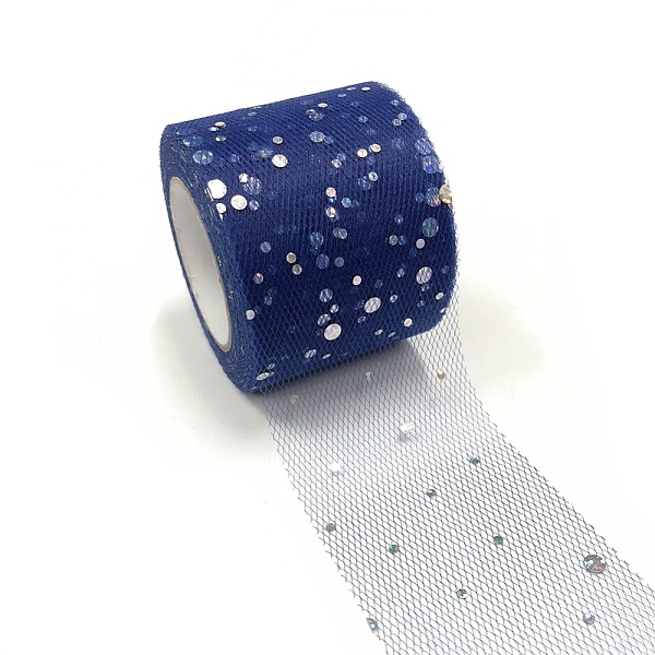 

PandaHall Glitter Sequin Deco Mesh Ribbons, Tulle Fabric, Tulle Roll Spool Fabric For Skirt Making, Midnight Blue, 2 inch(5cm), about...
