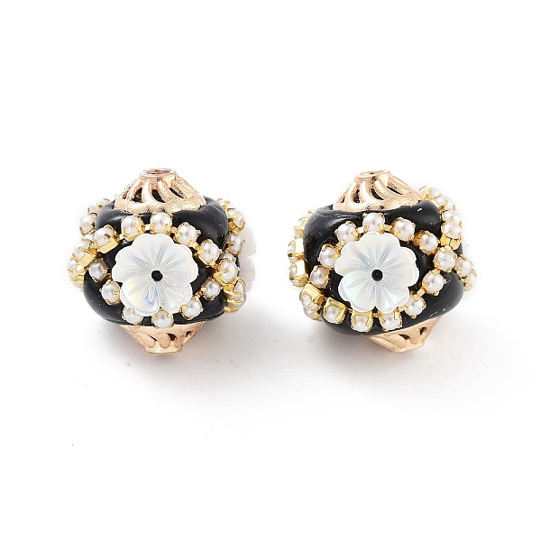

PandaHall Handmade Indonesia Beads, with Alloy, Resin and ABS Plastic, Bicone with Flower, Golden, White, 18.5x17.5mm, Hole: 1.7mm Polymer...