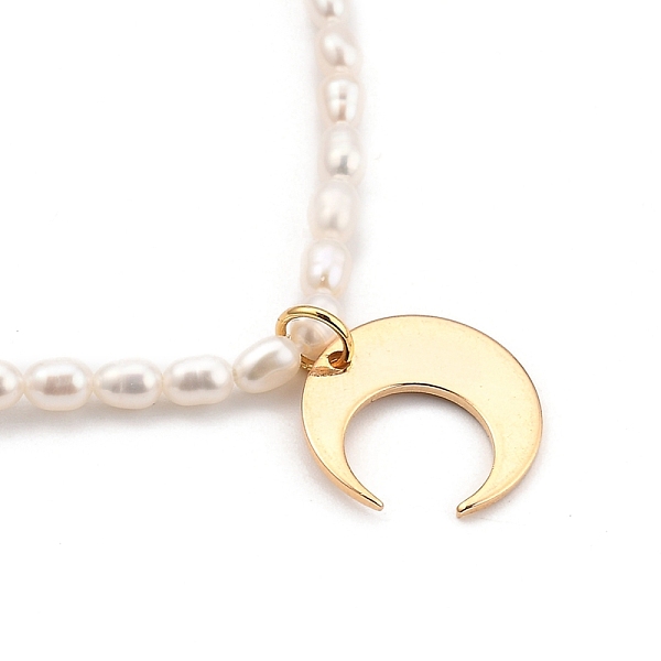 

PandaHall Moon Brass Pendant Necklaces, with Natural Cultured Freshwater Pearl Beads and 304 Stainless Steel Lobster Claw Clasps, Golden...