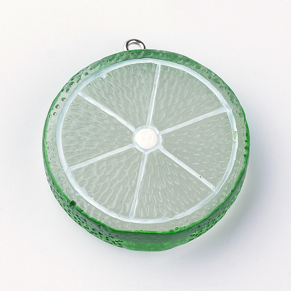 

PandaHall Resin Pendants, with Iron Findings, Lemon, Green, 37~38x33~34x9~10mm, Hole: 2mm Iron+Resin Fruit Green