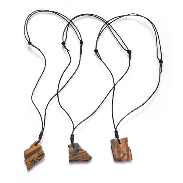 

PandaHall Natural Tiger Eyes Pendant Necklaces, with Cowhide Leather Cord, Chinese Waxed Cotton Cord, Mixed Shapes, 15 inch~29.1 inch...