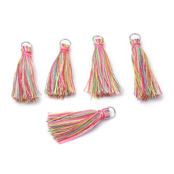 

PandaHall Polycotton(Polyester Cotton) Tassel Pendants, with Iron Jump Rings, Platinum, Colorful, 30~32mm, Hole: 5.5mm Polycotton