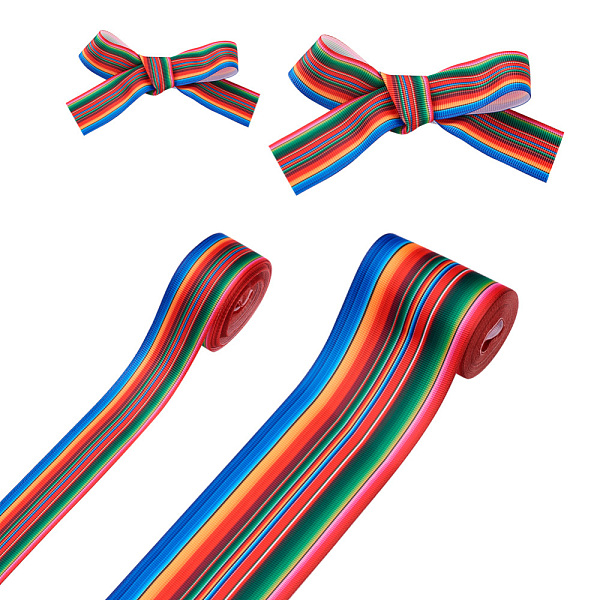 

PandaHall 2Rolls 2 Styles Stripe Pattern Printed Polyester Grosgrain Ribbon, for DIY Bowknot Accessories, Colorful, 1roll/style Polyester...
