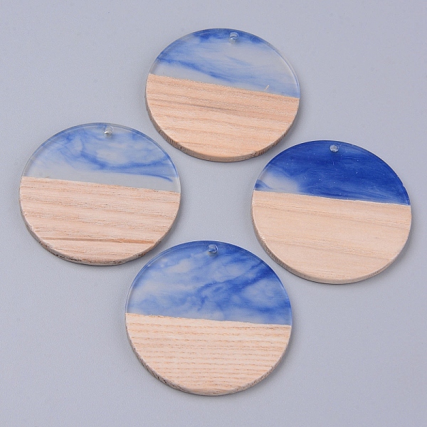 

PandaHall Resin & Wood Pendants, Two Tone, Flat Round, Blue, 38x2~3mm, Hole: 2mm Resin+Wood Flat Round Blue