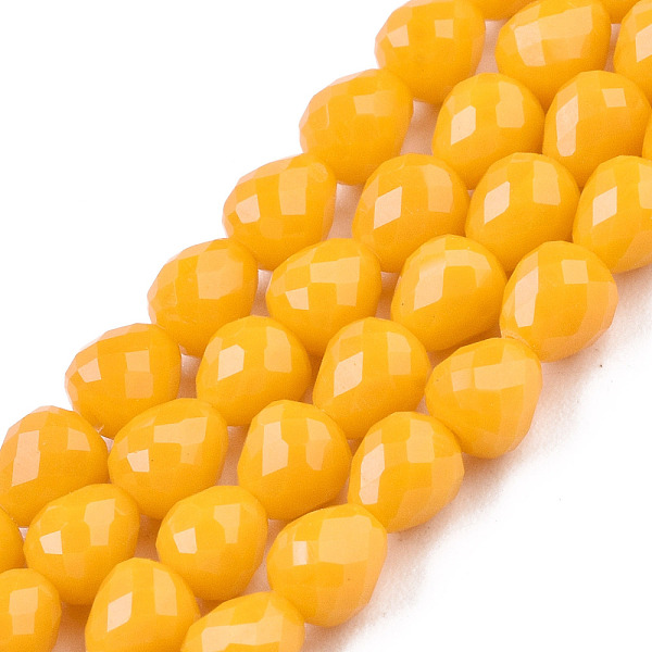 

PandaHall Opaque Solid Color Glass Beads Strands, Faceted, Teardrop, Gold, 4.5~5x4x4mm, Hole: 1mm, about 97~101pcs/strand, 16.54~18.5 inch...