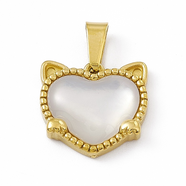 PandaHall Natural Shell Heart Charms with Cat Ear, with Vacuum Plating 304 Stainless Steel Findings, Golden, 13x14x4mm, Hole: 6x3mm Shell...