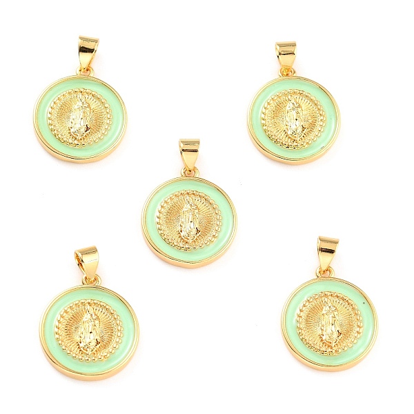 

PandaHall Brass Enamel Pendants, Cadmium Free & Lead Free, Long-Lasting Plated, Flat Round with Virgin Mary, Real 18K Gold Plated, Pale...