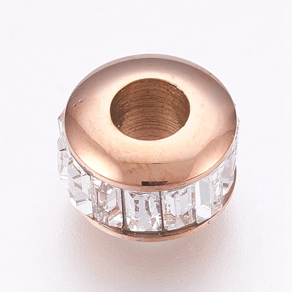 

PandaHall 304 Stainless Steel European Beads, Large Hole Beads, with Rhinestone, Flat Round, Rose Gold, 10.5x7mm, Hole: 4.5mm Stainless..., Clear