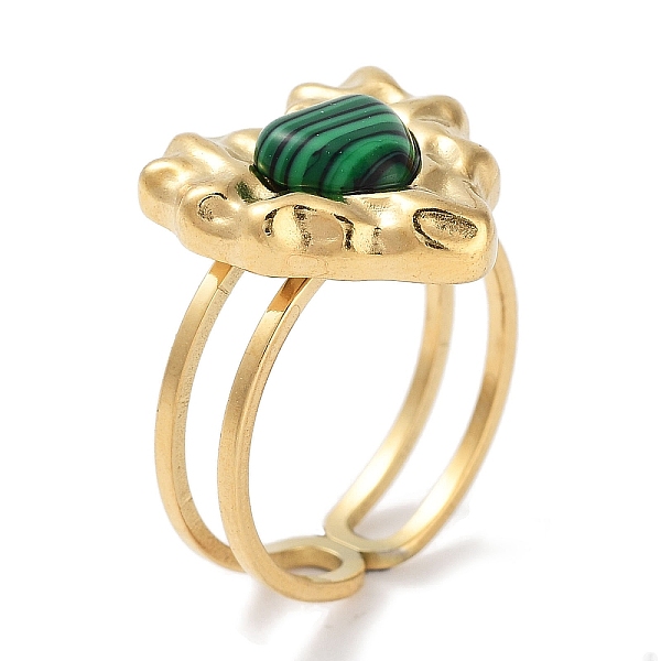 

PandaHall Ion Plating(IP) 304 Stainless Steel Ring, Adjustable Synthesize Malachite Rings, Heart, 15x15.5mm, Inner Diameter: Adjustable...