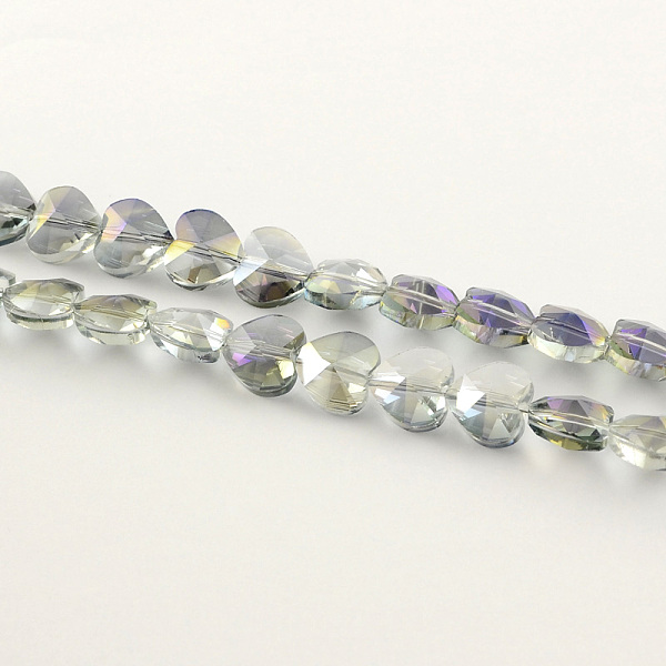 PandaHall Electroplate Faceted Glass Heart Beads, Half Rainbow Plated, Medium Slate Blue, 10x10x7mm, Hole: 1mm Glass Heart Purple