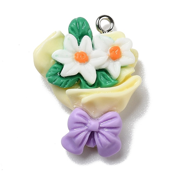 

PandaHall Opaque Resin Pendants, with Platinum Tone Iron Loops, Lily, Colorful, 27.5x20x7mm, Hole: 2mm Iron+Resin Flower