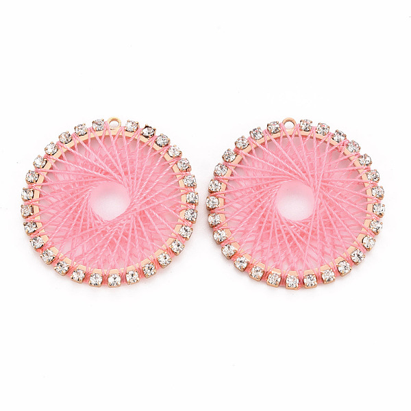 

PandaHall Brass Rhinestone Pendants, with Polyester Thread, Flat Round, Light Gold, Crystal, Pink, 31x30x2mm, Hole: 1.5mm Polyester Flat...