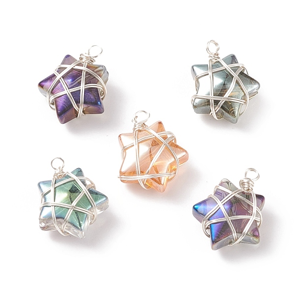 

PandaHall Wire Wrapped Electroplate Glass Charms, Star, Silver, 15~16x13x7~7.5mm, Hole: 1.5~2mm Glass Star Multicolor
