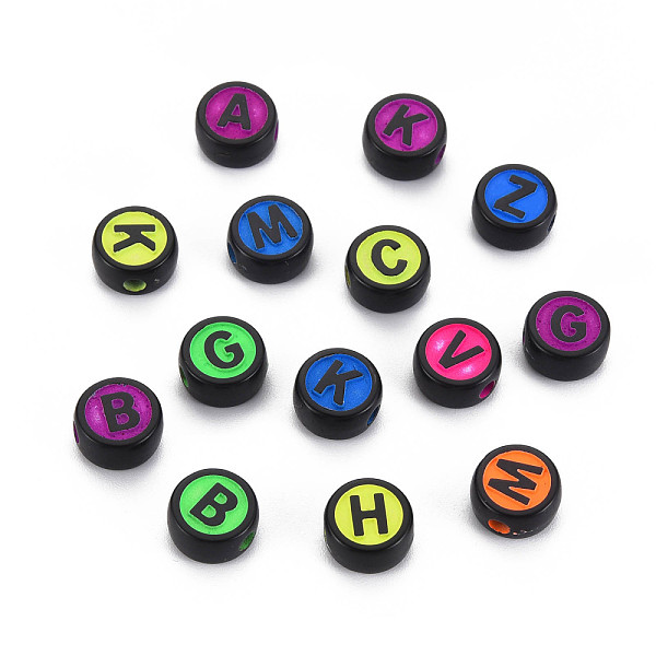 

PandaHall Opaque Acrylic Beads, Flat Round with Alphabet, Letter A~Z, 10x5mm, Hole: 2mm, about 1460pcs/500g Acrylic Letter A~Z Multicolor