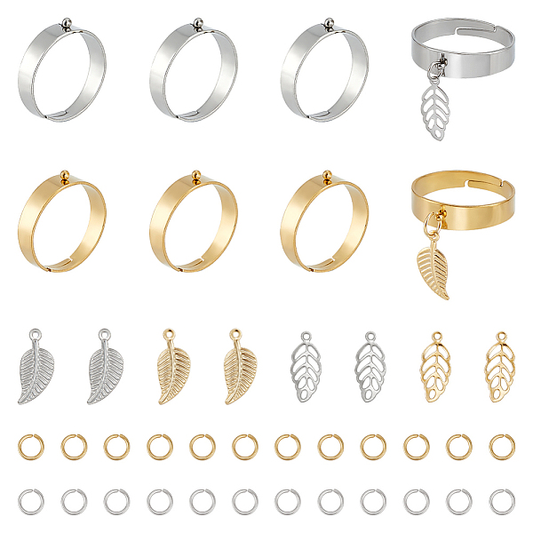 

PandaHall Unicraftale DIY Charms Ring Making Kit, Including Leaf 304 Steel Pendants & Jump Rings & Adjustable Ring Settings, Golden &...