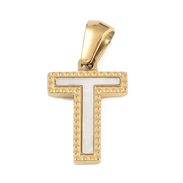 

PandaHall Natural White Shell Alphabet Pendants, Ion Plating(IP) Real 18K Gold Plated 304 Stainless Steel Charms, Letter T, 17x11.5x1.5mm...