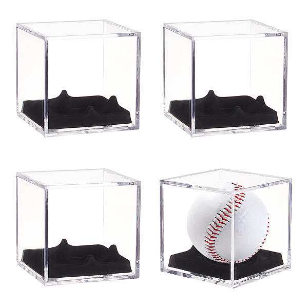 PandaHall Square Actylic Display Box, Baseball Storage Case with Black Velvet Holder Inside, Clear, 8.1x8.1x8.1cm Acrylic Square Clear