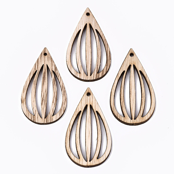 

PandaHall Unfinished Hollow Wood Big Pendants, Laser Cut Wood Shapes, Teardrop, Antique White, 57~58x31x2.5mm, Hole: 2mm Wood Teardrop