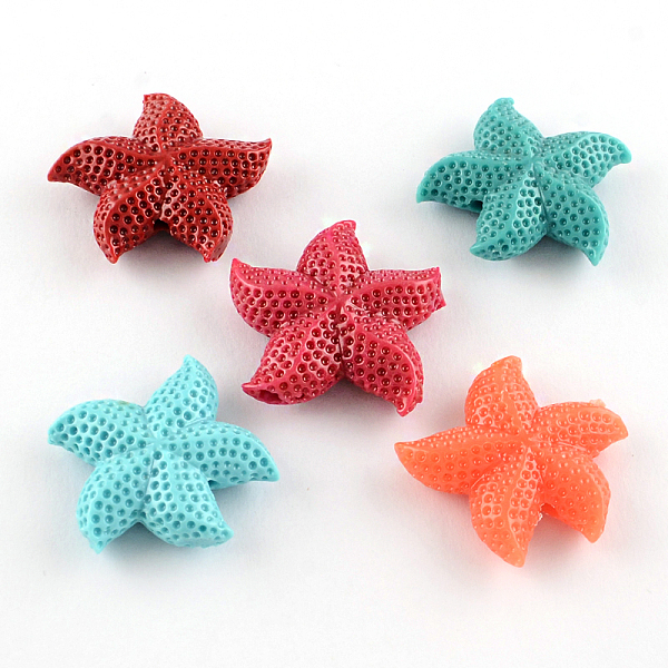 

PandaHall Dyed Synthetical Coral Beads, Starfish/Sea Stars, Mixed Color, 34x35x10mm, Hole: 3mm Synthetic Coral Starfish Multicolor