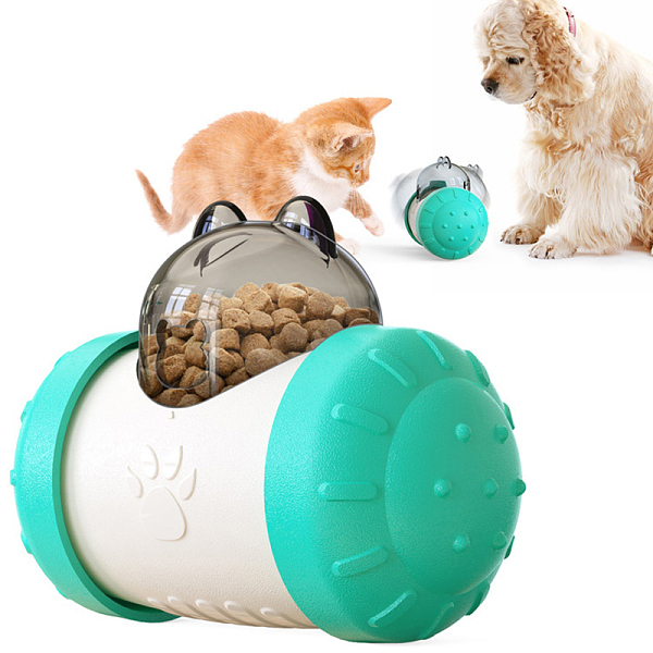PandaHall ABS Plastic Dog Cat IQ Treat Bear Tumbler, Interactive Pet Food Leaky Dispenser, Slow Feeder Pet Toy, Turquoise, 77x146x109mm...