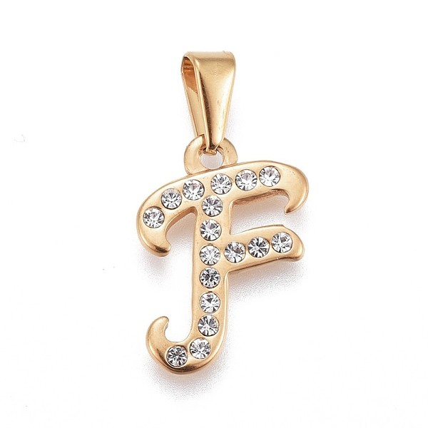 

PandaHall 304 Stainless Steel Pendants, with Rhinestone, Letter, Letter.F, 21x15x2mm, Hole: 3~3.5x7.5~8mm Stainless Steel+Rhinestone Letter..., Clear