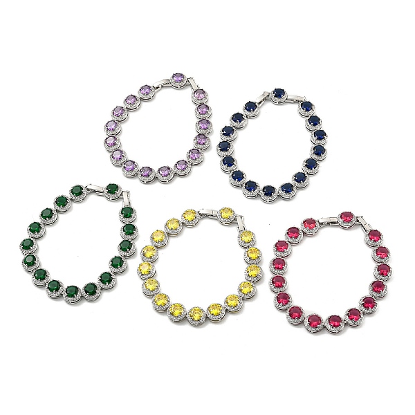 

PandaHall Rack Plating Brass Flat Round Links Bracelets with Glass for Women, Platinum, Mixed Color, 7-7/8 inch(20.1cm) Brass Flat Round..., Multicolor