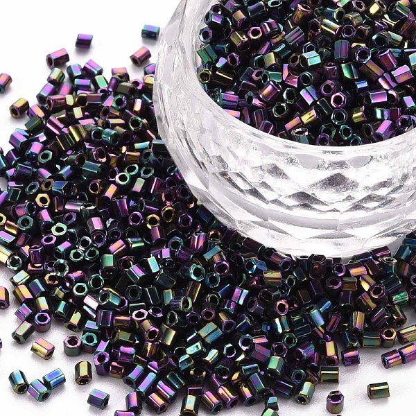 

PandaHall Glass Bugle Beads, Metallic Colours, Prussian Blue, 2.5~3x2mm, Hole: 0.9mm, about 15000pcs/pound Glass