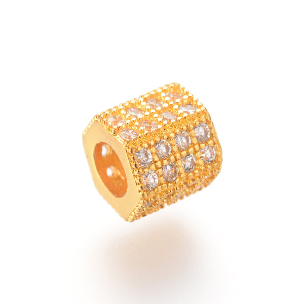 

PandaHall Brass Micro Pave Cubic Zirconia European Beads, Large Hole Beads, Hexagon, Golden, 7x8x7mm, Hole: 4mm Brass+Cubic Zirconia Hexagon