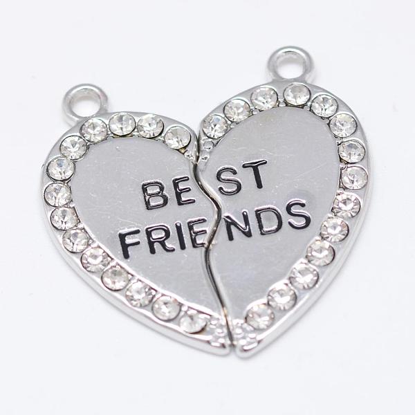 

PandaHall Heart Alloy Rhinestone Split Pendants, with Words Best Friends, Cadmium Free & Lead Free, Platinum, 32.5x31x3mm, Hole: 2mm..., Clear