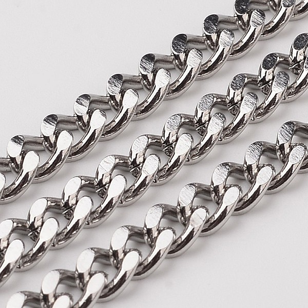 

PandaHall 304 Stainless Steel Cuban Link Chains, Chunky Curb Chains, Faceted, Unwelded, Stainless Steel Color, Link: 7x5x1.3mm 304 Stainless...