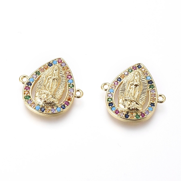 

PandaHall Religion Theme Brass Micro Pave Cubic Zirconia Links connectors, teardrop, with Virgin Mary, Colorful, Golden, 17.5x17x3.5mm, Hole...