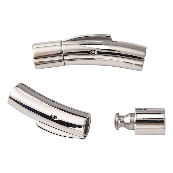 

PandaHall 304 Stainless Steel Bayonet Clasps, Column, Stainless Steel Color, 28~28.7x7x8mm, Hole: 5mm 304 Stainless Steel