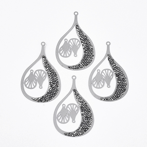 

PandaHall Brass Rhinestone Big Pendants, Teardrop, Jet Hematite, Platinum, 55x35x2mm, Hole: 2mm Brass+Rhinestone Teardrop Black
