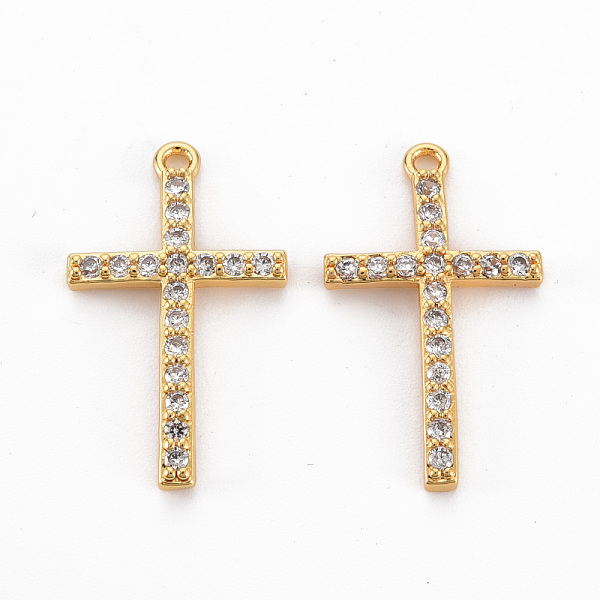 

PandaHall Brass Clear Cubic Zirconia Pendants, Nickel Free, Cross, Real 18K Gold Plated, 22x13x2mm, Hole: 1.2mm Brass+Cubic Zirconia Cross...