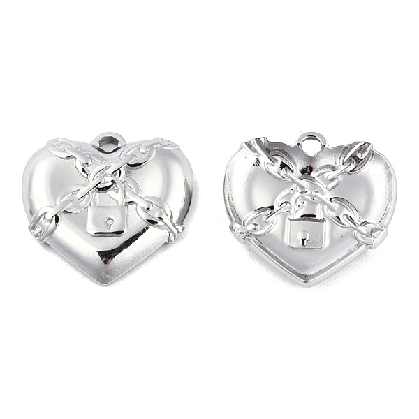 

PandaHall 201 Stainless Steel Pendants, Locked Heart Charm, Stainless Steel Color, 19.5x20x3.5mm, Hole: 1.8mm 201 Stainless Steel Heart
