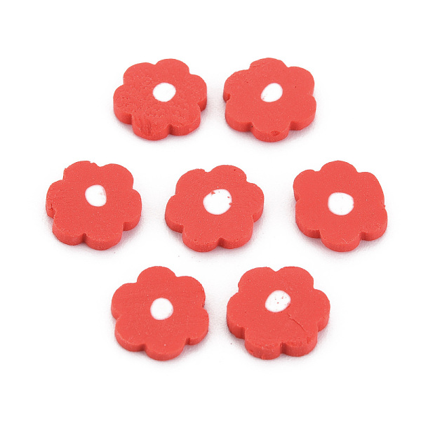 

PandaHall Handmade Polymer Clay Cabochons, Flower, Red, 9~10x9~10x2mm, about 290pcs/50g Polymer Clay Flower Red
